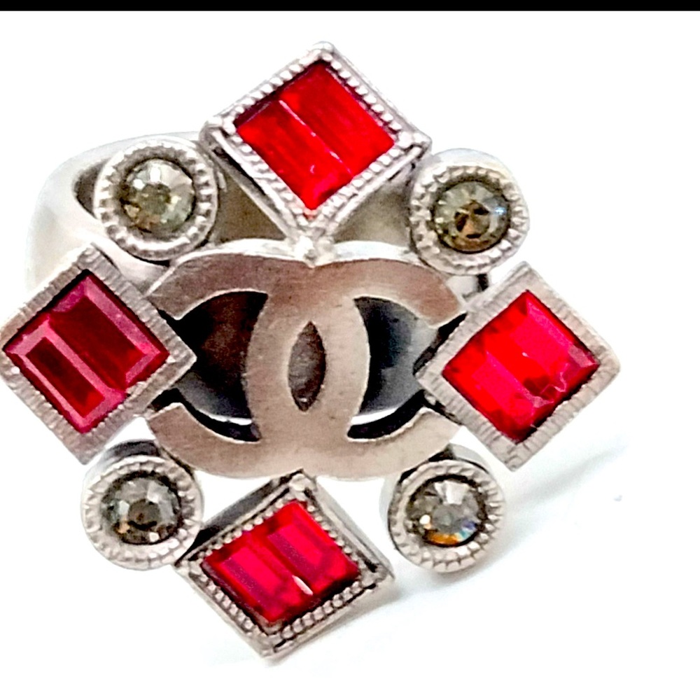 Authentic Chanel Red And Silver Statement Ring - image 1